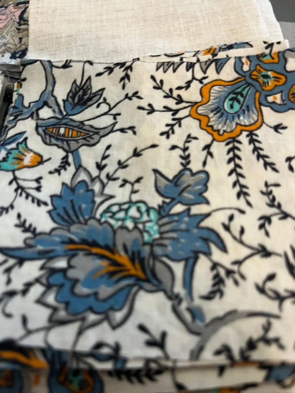 Blue Floral and Natural cotton Fabric Bundle